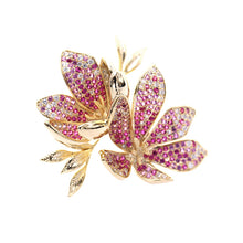 Load image into Gallery viewer, Jewelblings Gorgeous Gold Tone Full Micro Pave CZ Double Pink Orchid Flower Brooch Pin
