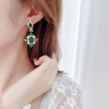 Load image into Gallery viewer, Jewelblings Luxury Vintage Style Enamel Green Oval Stone Domed Square Shaped Drop Earrings for Women Gala Party Rhombus Jewelry
