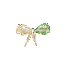 Load image into Gallery viewer, Jewelblings Shiny Pear Shaped Stone and Golden Metal Work Ribbon Bow Lapel Pin Cute Candy Color Jewelry
