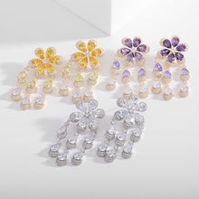 Load image into Gallery viewer, Jewelblings Fantastic Purple Flower Trio Tassel Drop Earrings for Women Event Accessory
