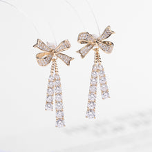 Load image into Gallery viewer, Jewelblings French Vintage Style Bowtie Double Stones Tassel Drop Earrings Trendy Accessory
