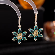 Load image into Gallery viewer, Jewelblings Delightful Pear Shaped Green Six-Petal Yellow Stone Centered Flower Clip Earrings Summer Jewelry
