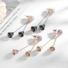 Load image into Gallery viewer, Jewelblings Fantastic Long Chain Tassel Blue and Green Double Bell Drop Earrings Winter Holiday Jewelry
