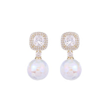 Load image into Gallery viewer, Jewelblings Classic Vintage Embellishment Square Stone and Iridescent Nacreous Luster Ball Drop Earrings Wedding Accessory
