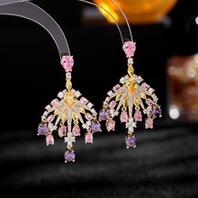 Load image into Gallery viewer, Jewelblings Fantastic Chandelier Style Colored Stones Art Deco Burst Tassel Drop Earrings Formal Event Accessory
