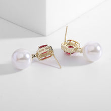 Load image into Gallery viewer, Jewelblings Classic Vintage Embellishment Square Stone and Iridescent Nacreous Luster Ball Drop Earrings Wedding Accessory
