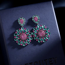 Load image into Gallery viewer, Jewelblings Boho Vintage Blue and Hot Pink Daisy Flower Drop Earrings Blocking Color Floral Jewelry
