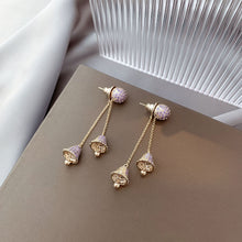 Load image into Gallery viewer, Jewelblings Fantastic Long Chain Tassel Blue and Green Double Bell Drop Earrings Winter Holiday Jewelry
