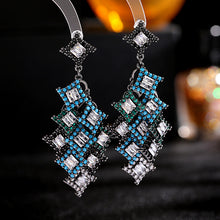 Load image into Gallery viewer, Jewelblings Luxury Vintage 3” Long Statement Turquoise Blue Green Square Stones Drop Earrings Geometrical Jewelry
