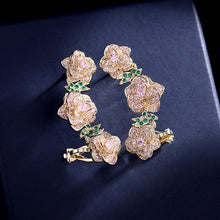 Load image into Gallery viewer, Jewelblings Boho Vintage Style Trio Blue Red Rose Flower Earrings Ear Clip Floral Jewelry
