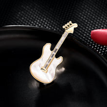 Load image into Gallery viewer, Jewelblings Music Festival Jewelry  Mother of Pearl Guitar Brooch Pin Gold Tone
