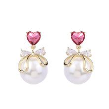 Load image into Gallery viewer, Jewelblings Sweetness Red Heart Stud Ribbon Pearl Drop Earrings Girlhood Style Jewelry
