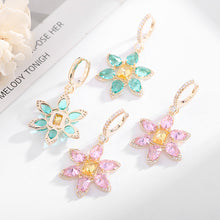 Load image into Gallery viewer, Jewelblings Delightful Pear Shaped Green Six-Petal Yellow Stone Centered Flower Clip Earrings Summer Jewelry
