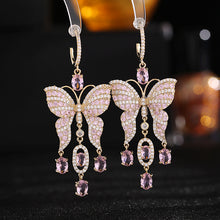 Load image into Gallery viewer, Jewelblings Gorgeous Statement Turquoise Blue Butterfly Tassel Earrings Insect Jewelry
