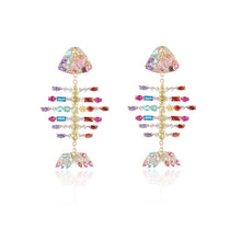 Load image into Gallery viewer, Jewelblings Stunning Full Micro Pave Colorful CZ Statement Fish Bone Earrings Skeleton Halloween Costume Jewelry
