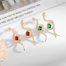 Load image into Gallery viewer, Jewelblings Vintage Style Green Stone Deco Curl Golden Snake Earrings
