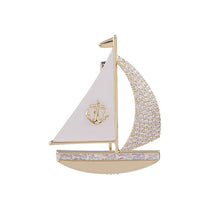 Load image into Gallery viewer, Jewelblings Chic Fashion Micro Pave and Mother of Pearl Sailboat Pin with Anchors Accent Unisex Jewelry
