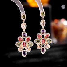 Load image into Gallery viewer, Jewelblings Fantastic Multi Colored Oval Cut Stones Cluster Flower Drop Earrings Formal Dinner Party Accessory

