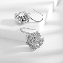 Load image into Gallery viewer, Jewelblings Gorgeous Full Micro Pave CZ Multi-Petal Blossom Clear White Rose Hook Earrings Floral Drop Earrings Jewelry

