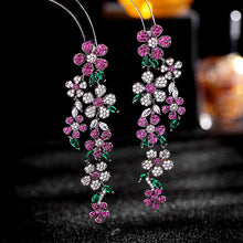 Load image into Gallery viewer, Jewelblings Flourish Luxury Long Clear White Hot Pink Floral Cascading Drop Earrings Formal Event Accessory
