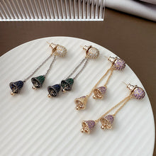 Load image into Gallery viewer, Jewelblings Fantastic Long Chain Tassel Blue and Green Double Bell Drop Earrings Winter Holiday Jewelry
