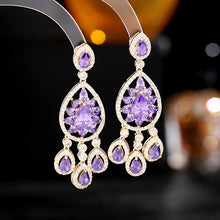 Load image into Gallery viewer, Jewelblings Fantastic Vintage Style OpensPurple Floral Pear Shaped and Trio Tassel Earrings Dinner Party Event Accessory
