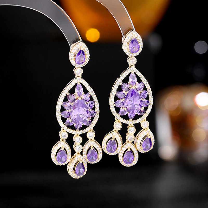 Jewelblings Fantastic Vintage Style OpensPurple Floral Pear Shaped and Trio Tassel Earrings Dinner Party Event Accessory