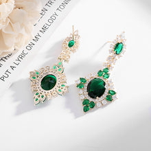 Load image into Gallery viewer, Jewelblings Luxury Vintage Style Enamel Green Oval Stone Domed Square Shaped Drop Earrings for Women Gala Party Rhombus Jewelry
