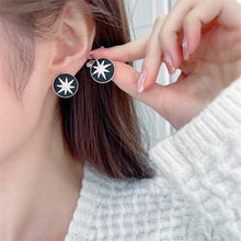 Load image into Gallery viewer, Jewelblings Chic Modern Fashion Black Enamel Round Background Golden Moravian Star Stud Earrings Simplistic Jewelry
