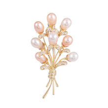 Load image into Gallery viewer, Elegant Gold Tied Stem Gray Pink Pearl Flower Bud Bouquet Brooch Pin Wedding Accessory
