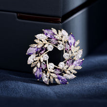 Load image into Gallery viewer, Jewelblings Winter Holiday Jewelry Marquise Shape CZ Purple Garland Brooch Wreath Pin Circlet Round Jewelry
