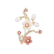 Load image into Gallery viewer, Jewelblings Chinese Style Gold Branch White Pink Plum Blossom Brooch Sakura Pin
