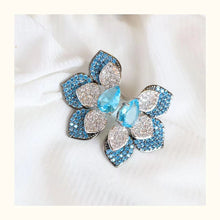 Load image into Gallery viewer, Jewelblings Fantastic Pear Stone Deco Clear and Blue Trio Petal Stud Earrings Half Flower Jewelry
