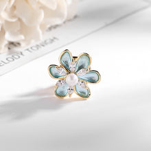 Load image into Gallery viewer, Jewelblings Delicate Mother of Pearl Domed Light Blue Enamel Flower Collar Pin Lapel Pin Festival Jewelry
