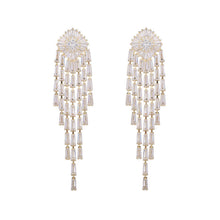 Load image into Gallery viewer, Jewelblings Shiny Baguette Cut CZ Accent Long Tassel Earrings for Prom Ball Party
