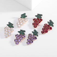 Load image into Gallery viewer, Jewelblings Pretty Green Leaf Round Cut CZ Purple Grape Drop Earrings Garden Fruit Jewelry
