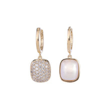 Load image into Gallery viewer, Jewelblings Exquisite Fashion Clear CZ and Imitated Pearl Square Clip Earrings Geometry Asymmetry Accessory
