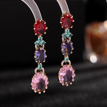 Load image into Gallery viewer, Jewelblings Vintage Long Trio Tiered Red Purple Pink Oval Drop Earrings Party Accessory
