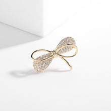 Load image into Gallery viewer, Jewelblings Stunning Golden Metal Ribbon and Micro Pave Bow Pin Collar Lapel Bowtie Pin Jewelry
