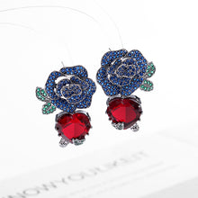 Load image into Gallery viewer, Jewelblings Gorgeous Mulli-Petal Dark Blue Rose Flower and Blood Red Heart Earrings for Valentine Day Jewelry
