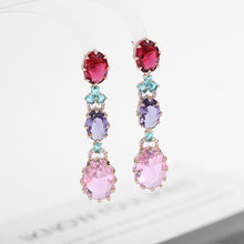 Load image into Gallery viewer, Jewelblings Vintage Long Trio Tiered Red Purple Pink Oval Drop Earrings Party Accessory
