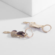 Load image into Gallery viewer, Jewelblings Fantasy Full Pave CZ Clear Green Blue Flap Wings Whooping Crane Clip Earrings Orane Bird Jewelry
