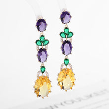 Load image into Gallery viewer, Jewelblings Vintage Long Trio Tiered Red Purple Pink Oval Drop Earrings Party Accessory
