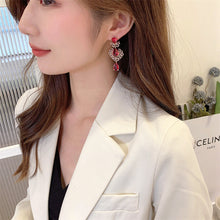 Load image into Gallery viewer, Jewelblings Delicate Trio Tiered Pear Shaped CZ Accent Hot Pink Chandelier Earrings for Theme Party
