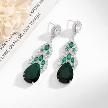 Load image into Gallery viewer, Jewelblings Luxury Vintage Long Trio Tiered Fan Green  Pear Cut Drop Earrings for Formal Occasion Jewelry
