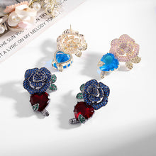Load image into Gallery viewer, Jewelblings Gorgeous Mulli-Petal Dark Blue Rose Flower and Blood Red Heart Earrings for Valentine Day Jewelry
