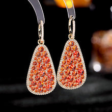 Load image into Gallery viewer, Jewelblings Glitter Gold Tone Embellishment Full Round Stones Pear Shaped Drop Clip Earrings
