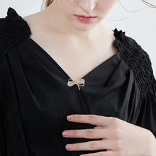 Load image into Gallery viewer, Jewelblings Stunning Golden Metal Ribbon and Micro Pave Bow Pin Collar Lapel Bowtie Pin Jewelry

