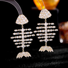Load image into Gallery viewer, Jewelblings Stunning Full Micro Pave Colorful CZ Statement Fish Bone Earrings Skeleton Halloween Costume Jewelry
