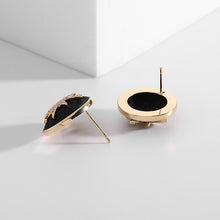 Load image into Gallery viewer, Jewelblings Chic Modern Fashion Black Enamel Round Background Golden Moravian Star Stud Earrings Simplistic Jewelry
